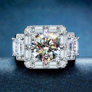 🍁925 Silver Plated Luxury Rectangle CZ Unisex Wedding Ring, MARR9439